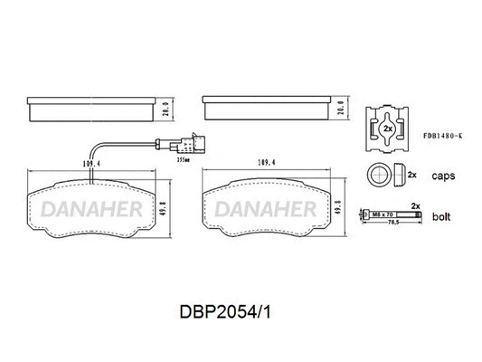 DBP2054/1 DANAHER Комплект тормозных колодок, дисковый тормоз (фото 1)