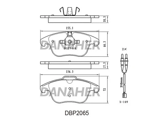 DBP2065 DANAHER Комплект тормозных колодок, дисковый тормоз (фото 1)