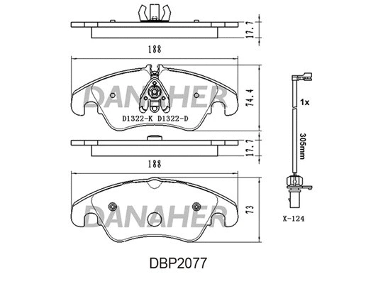 DBP2077 DANAHER Комплект тормозных колодок, дисковый тормоз (фото 1)