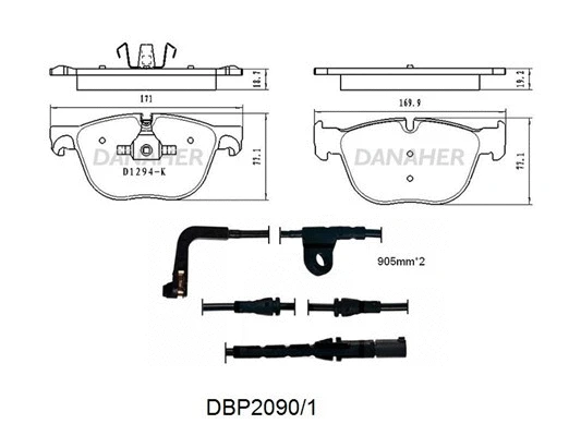 DBP2090/1 DANAHER Комплект тормозных колодок, дисковый тормоз (фото 1)