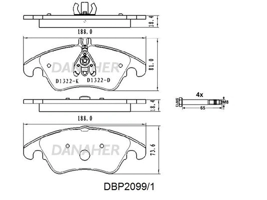 DBP2099/1 DANAHER Комплект тормозных колодок, дисковый тормоз (фото 1)