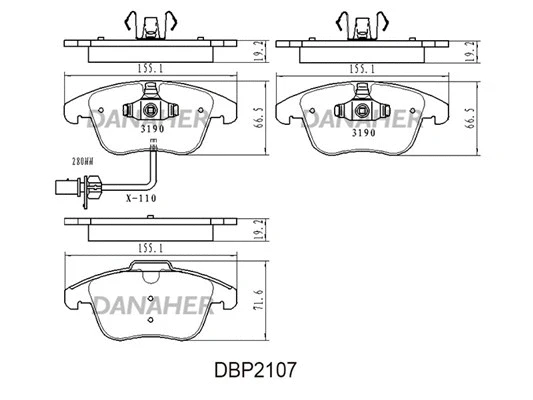 DBP2107 DANAHER Комплект тормозных колодок, дисковый тормоз (фото 1)