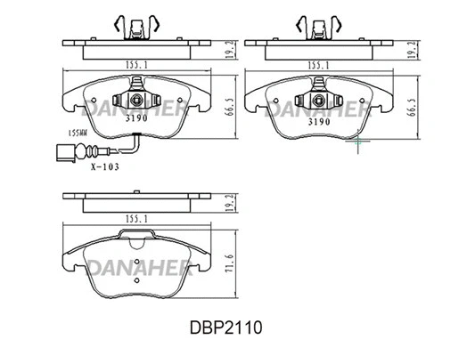 DBP2110 DANAHER Комплект тормозных колодок, дисковый тормоз (фото 1)