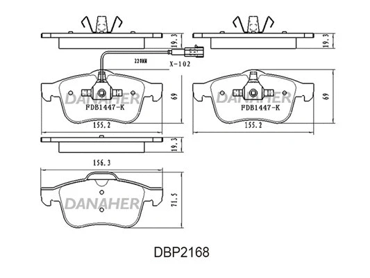 DBP2168 DANAHER Комплект тормозных колодок, дисковый тормоз (фото 1)
