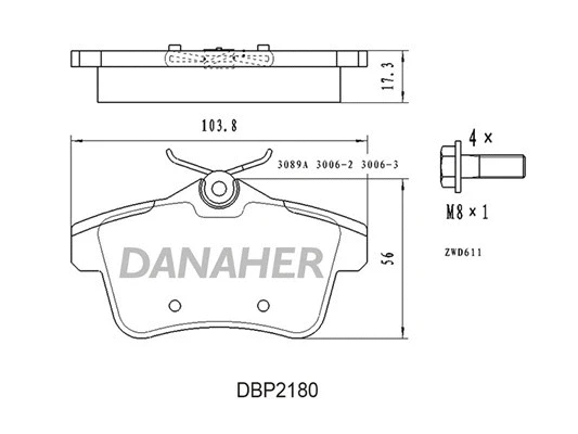 DBP2180 DANAHER Комплект тормозных колодок, дисковый тормоз (фото 1)