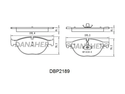 DBP2189 DANAHER Комплект тормозных колодок, дисковый тормоз (фото 1)