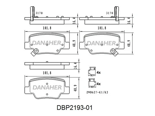 DBP2193-01 DANAHER Комплект тормозных колодок, дисковый тормоз (фото 1)
