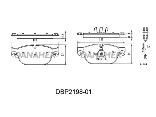 DBP2198-01 DANAHER Комплект тормозных колодок, дисковый тормоз (фото 1)