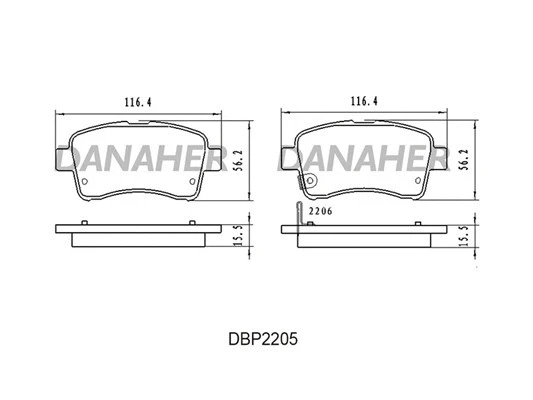 DBP2205 DANAHER Комплект тормозных колодок, дисковый тормоз (фото 1)
