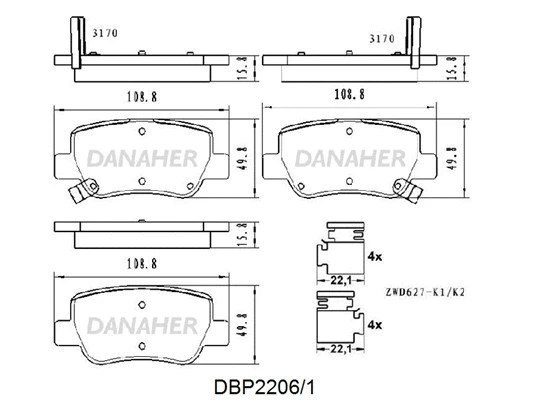 DBP2206/1 DANAHER Комплект тормозных колодок, дисковый тормоз (фото 1)