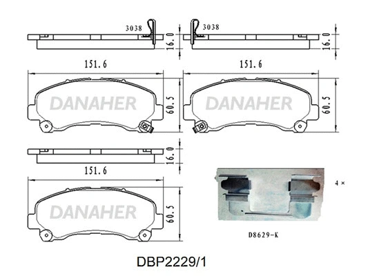 DBP2229/1 DANAHER Комплект тормозных колодок, дисковый тормоз (фото 1)
