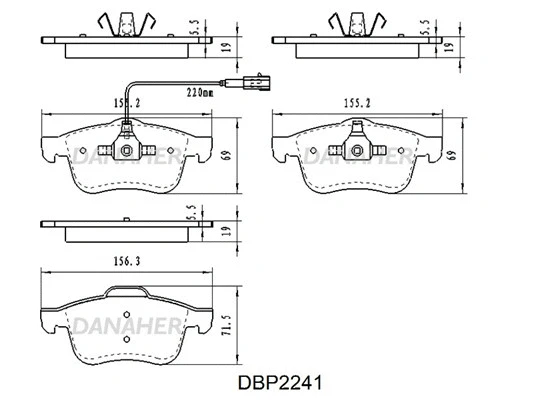 DBP2241 DANAHER Комплект тормозных колодок, дисковый тормоз (фото 1)