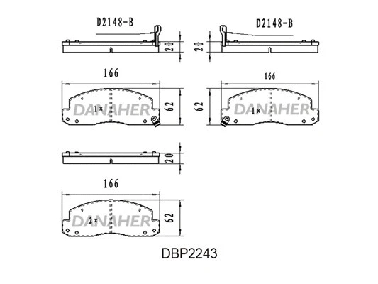 DBP2243 DANAHER Комплект тормозных колодок, дисковый тормоз (фото 1)