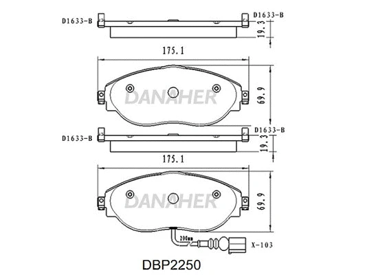 DBP2250 DANAHER Комплект тормозных колодок, дисковый тормоз (фото 1)