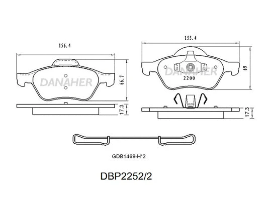 DBP2252/2 DANAHER Комплект тормозных колодок, дисковый тормоз (фото 1)