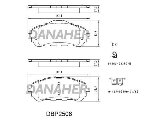 DBP2506 DANAHER Комплект тормозных колодок, дисковый тормоз (фото 1)