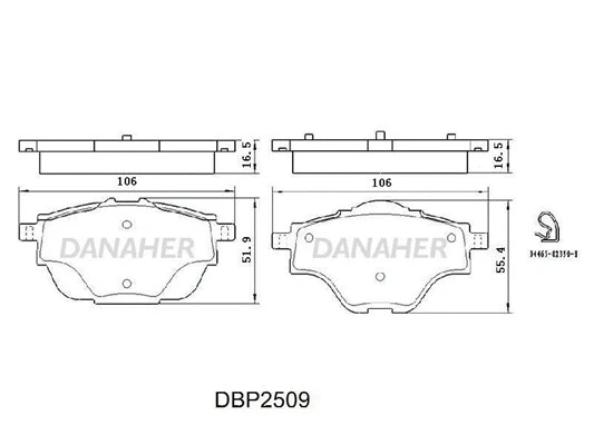 DBP2509 DANAHER Комплект тормозных колодок, дисковый тормоз (фото 1)
