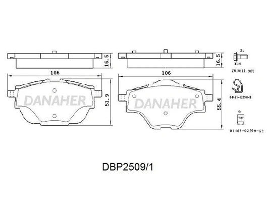 DBP2509/1 DANAHER Комплект тормозных колодок, дисковый тормоз (фото 1)