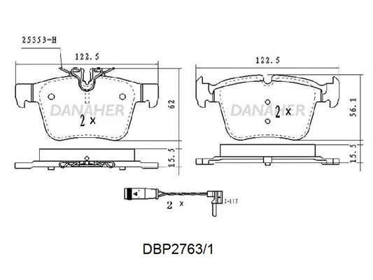 DBP2763/1 DANAHER Комплект тормозных колодок, дисковый тормоз (фото 1)