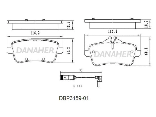 DBP3159-01 DANAHER Комплект тормозных колодок, дисковый тормоз (фото 1)