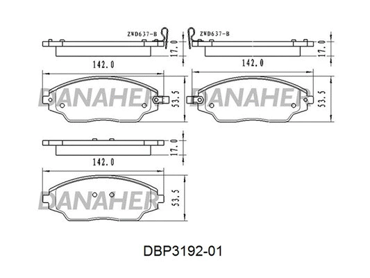 DBP3192-01 DANAHER Комплект тормозных колодок, дисковый тормоз (фото 1)