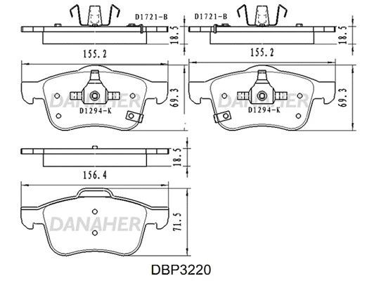 DBP3220 DANAHER Комплект тормозных колодок, дисковый тормоз (фото 1)