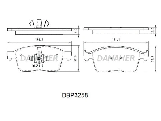 DBP3258 DANAHER Комплект тормозных колодок, дисковый тормоз (фото 1)