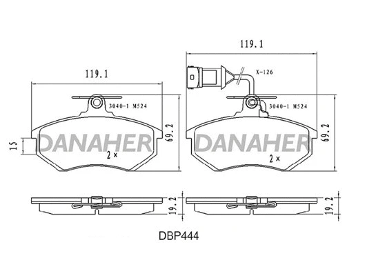 DBP444 DANAHER Комплект тормозных колодок, дисковый тормоз (фото 1)