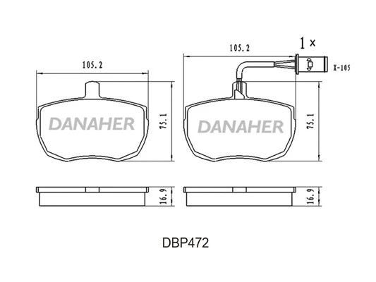 DBP472 DANAHER Комплект тормозных колодок, дисковый тормоз (фото 1)