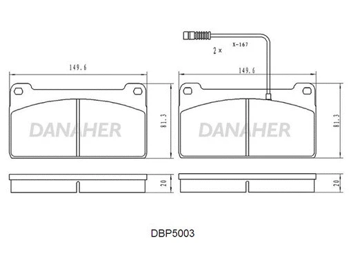 DBP5003 DANAHER Комплект тормозных колодок, дисковый тормоз (фото 1)