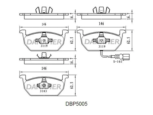 DBP5005 DANAHER Комплект тормозных колодок, дисковый тормоз (фото 1)