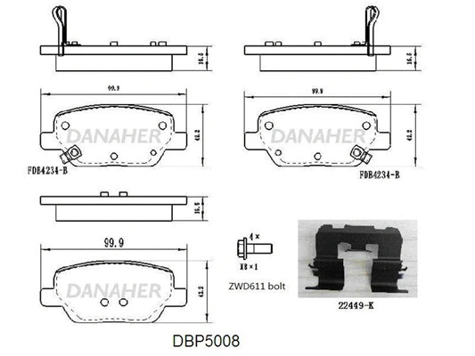 DBP5008 DANAHER Комплект тормозных колодок, дисковый тормоз (фото 1)