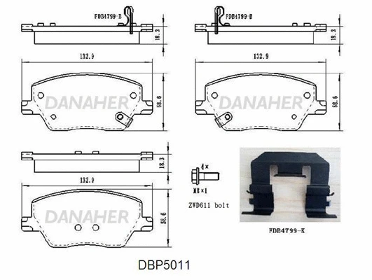 DBP5011 DANAHER Комплект тормозных колодок, дисковый тормоз (фото 1)