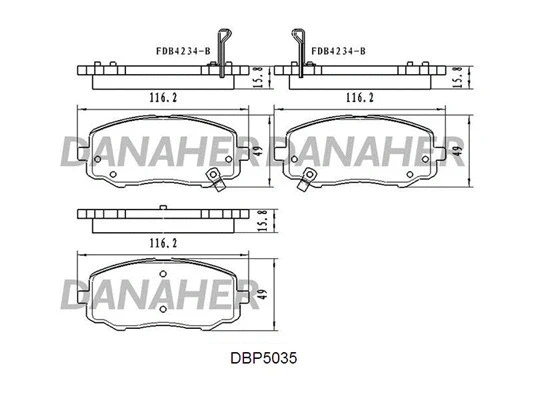 DBP5035 DANAHER Комплект тормозных колодок, дисковый тормоз (фото 1)