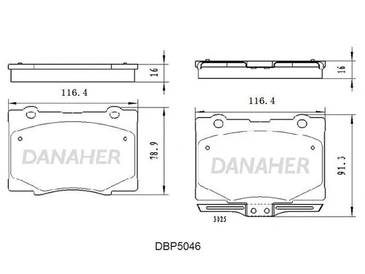 DBP5046 DANAHER Комплект тормозных колодок, дисковый тормоз (фото 1)