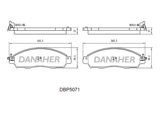 DBP5071 DANAHER Комплект тормозных колодок, дисковый тормоз (фото 1)