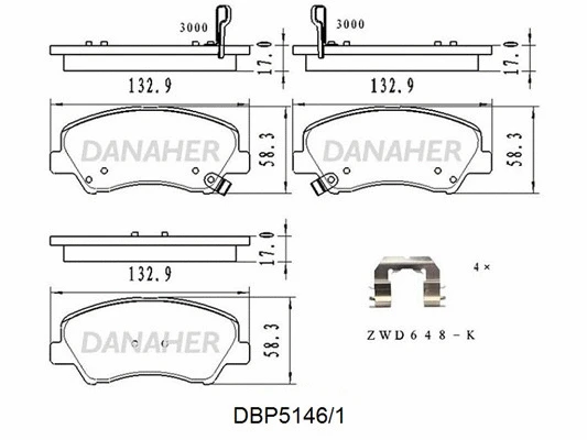 DBP5146/1 DANAHER Комплект тормозных колодок, дисковый тормоз (фото 1)