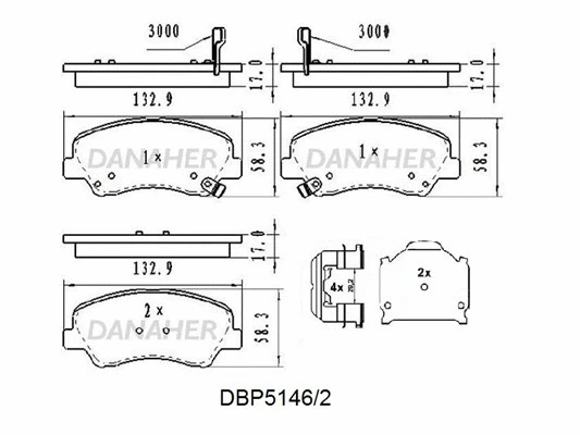 DBP5146/2 DANAHER Комплект тормозных колодок, дисковый тормоз (фото 1)