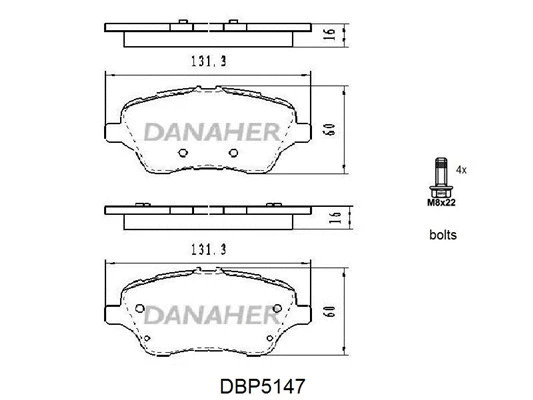 DBP5147 DANAHER Комплект тормозных колодок, дисковый тормоз (фото 1)