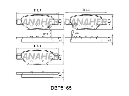 DBP5165 DANAHER Комплект тормозных колодок, дисковый тормоз (фото 1)