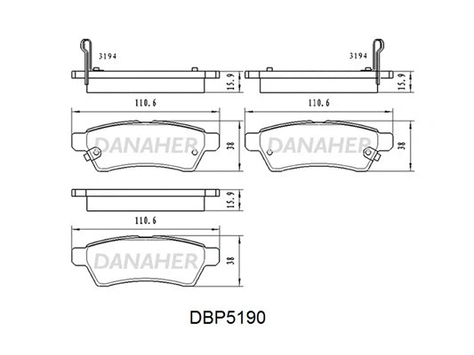 DBP5190 DANAHER Комплект тормозных колодок, дисковый тормоз (фото 1)