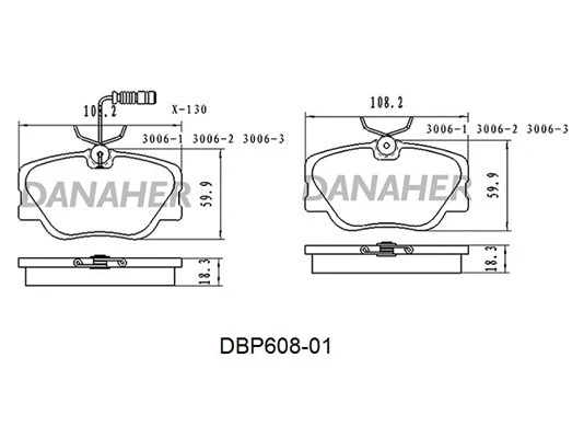 DBP608-01 DANAHER Комплект тормозных колодок, дисковый тормоз (фото 1)