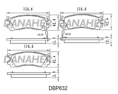 DBP632 DANAHER Комплект тормозных колодок, дисковый тормоз (фото 1)
