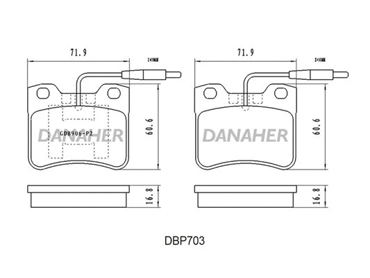 DBP703 DANAHER Комплект тормозных колодок, дисковый тормоз (фото 1)