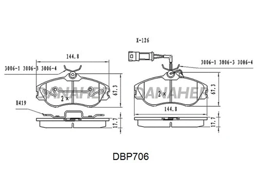 DBP706 DANAHER Комплект тормозных колодок, дисковый тормоз (фото 1)