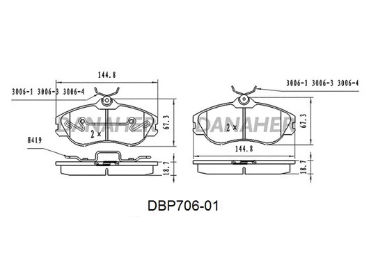 DBP706-01 DANAHER Комплект тормозных колодок, дисковый тормоз (фото 1)