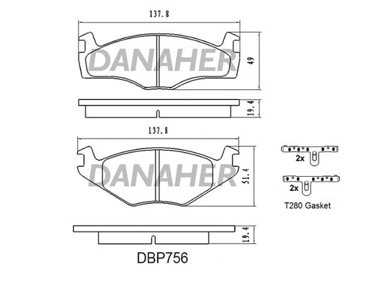 DBP756 DANAHER Комплект тормозных колодок, дисковый тормоз (фото 1)