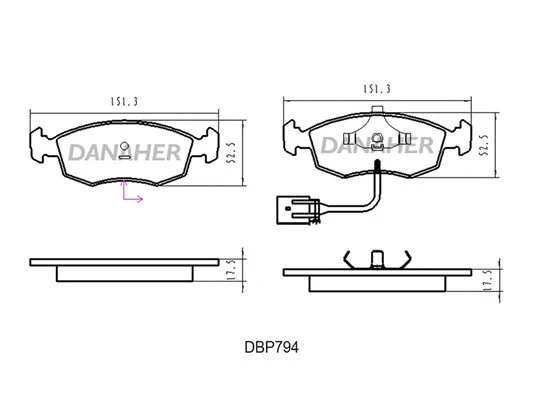 DBP794 DANAHER Комплект тормозных колодок, дисковый тормоз (фото 1)