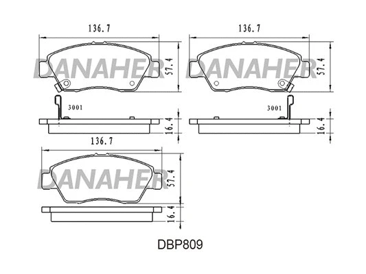 DBP809 DANAHER Комплект тормозных колодок, дисковый тормоз (фото 1)