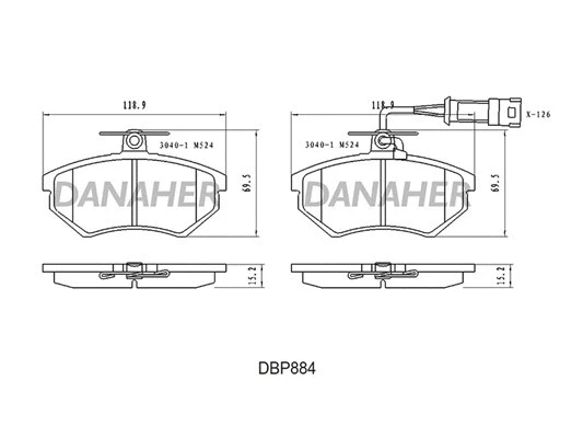 DBP884 DANAHER Комплект тормозных колодок, дисковый тормоз (фото 1)